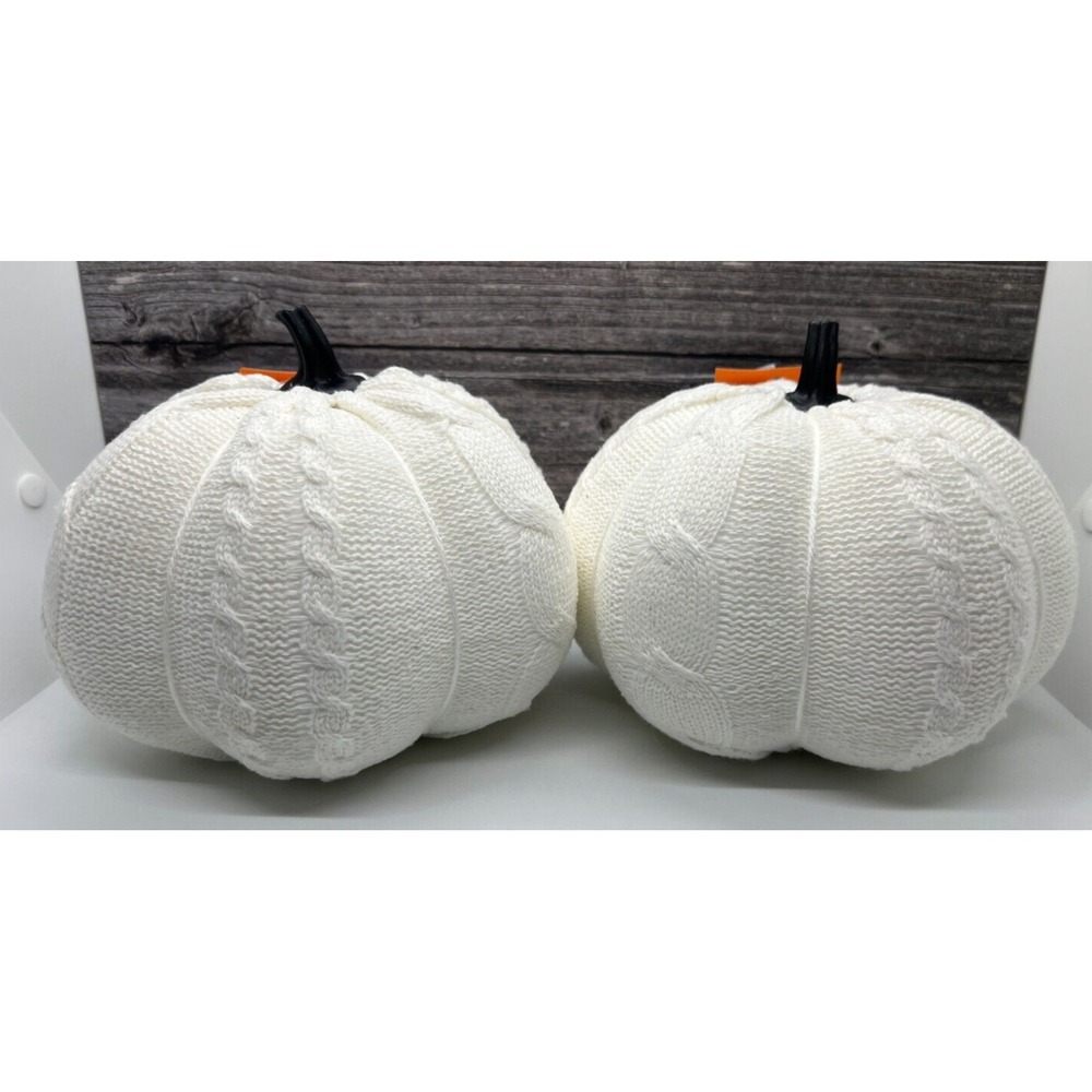 Target Hyde & EEK ~ Set of 2 White Knit Pumpkins Halloween Fall Decor 2024 ~ NEW - Picture 1 of 2